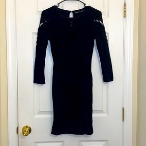 Karen Millen long sleeve black knit midi pencil sweater dress